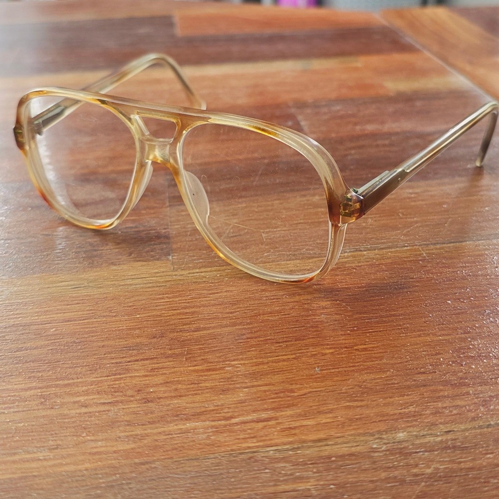 Ke-Mark Paul Vintage Aviator Glasses Frames Amber Honey Double Bridge 56-18